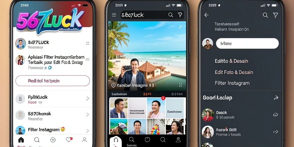 Antarmuka aplikasi 567LUCK dengan berbagai pilihan filter Instagram yang menarik.