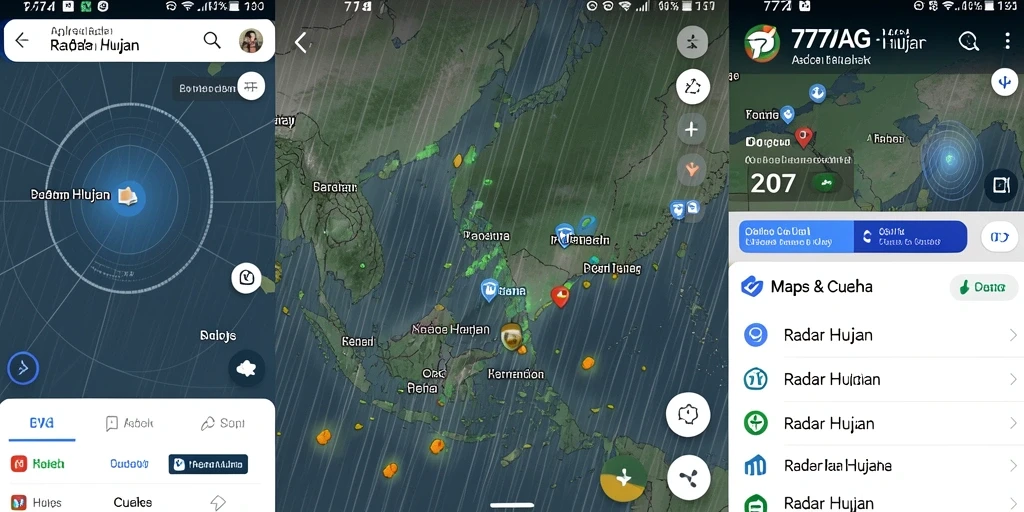 Tampilan antarmuka utama 777AG dengan radar hujan yang akurat.