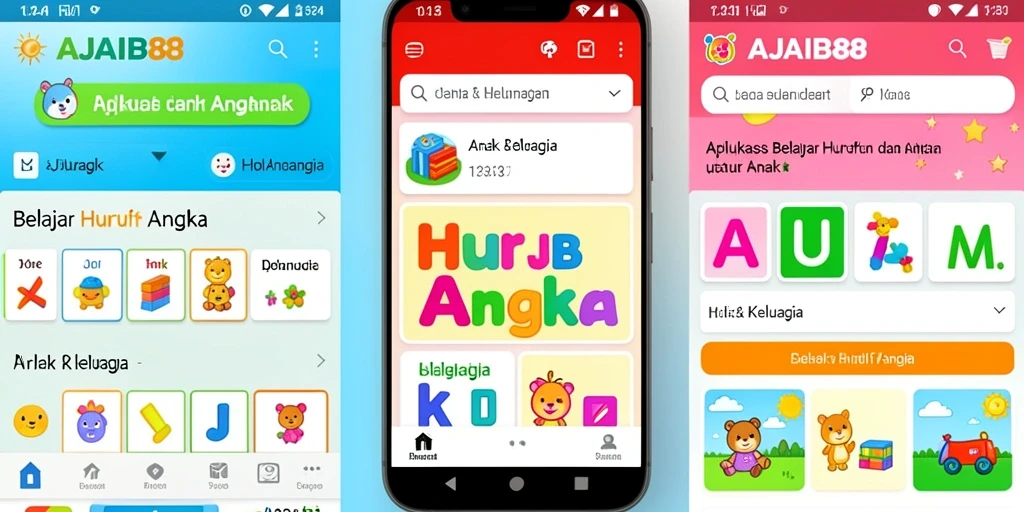 Screenshot antarmuka AJAIB88 dengan fitur belajar huruf dan angka.