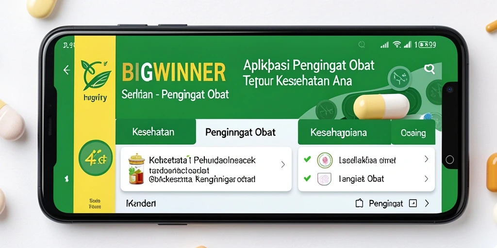 Antarmuka aplikasi BIGWINNER untuk pengingat obat yang sederhana dan efektif.