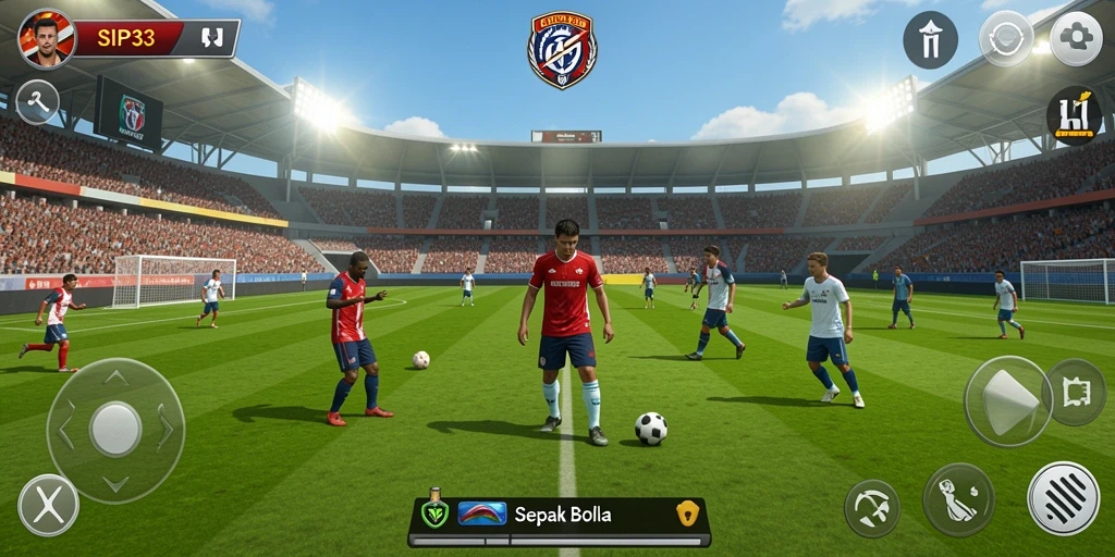 Antarmuka SIP33 menampilkan grafis dan fungsionalitas game Sepak Bola.